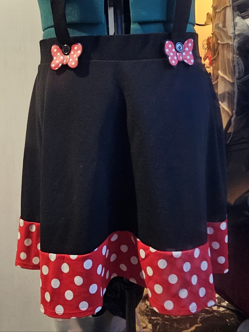 Minnie Mouse Black & Red Polka Dot Skirt with Bow Suspenders